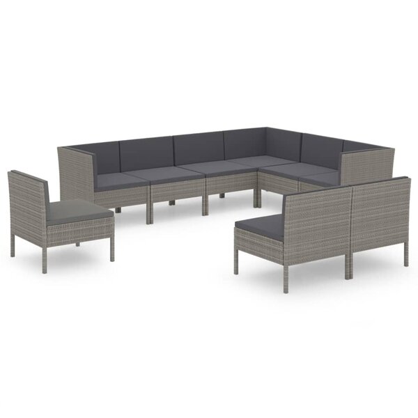 Salon de jardin meuble d'extérieur ensemble de mobilier 9 pièces avec coussins résine tressée gris 02_0018085