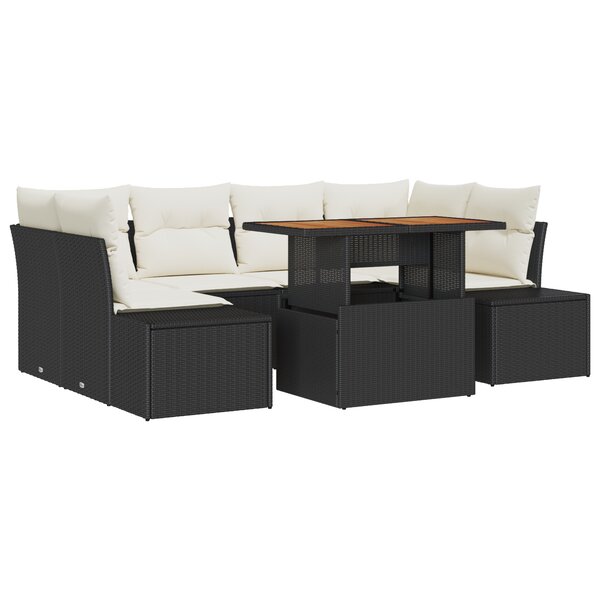 vidaXL Ensemble de Canapé de Jardin 7 Pièces avec Coussins Noirs en Rattan Poly