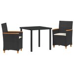 vidaXL Set de dining de jardin 3 pièces avec coussins Noir Poly Rattan