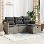 vidaXL Salon de jardin 4 Pièces avec coussins gris résine tressée