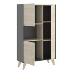 Buffet haut - graphite et chêne - 3 portes + 1 niche - NESS - 81 x 43 x 135 cm