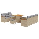 vidaXL Ensemble de Canapés de Jardin de 10 Pièces avec Coussins Beige Rotin Synthétique Acacia