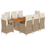 vidaXL Ensemble à manger de jardin et coussins 9 Pièces beige Poly rotin