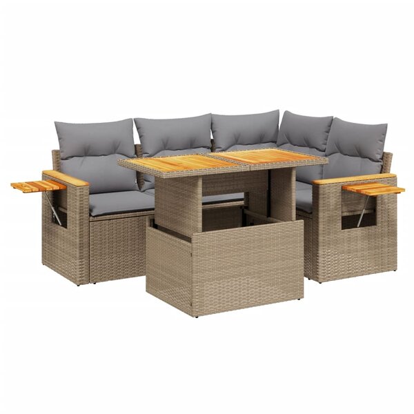 vidaXL Salon de jardin avec coussins 5 Pièces beige résine tressée