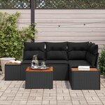 vidaXL Ensemble de canapé de jardin avec coussin 4 Pièces Noir Polyrotin