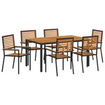 Ensemble salle à manger jardin vidaXL poly rotin noir et acacia 7 pièces