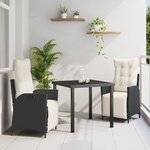 vidaXL Set de 3 chaises de jardin Noir Poly Rattan