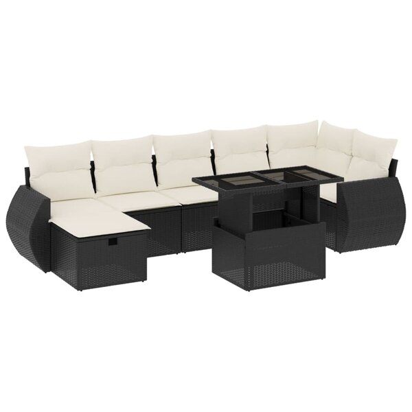 vidaXL Salon de jardin 8 Pièces avec coussins noir résine tressée