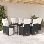 vidaXL Ensemble de salle à manger de jardin de 7 pièces avec coussins Rattan Poly Noir