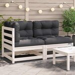 vidaXL Canapé de jardin et coussins 2 places blanc bois de pin massif