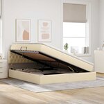 vidaXL Lit de rangement LED avec matelas Crème 160 x 200 cm Tissu