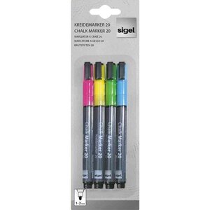 Set de 4 marqueurs craies liquide effaçable ARTVERUM Pointe ogive 1-2 mm Assortis SIGEL