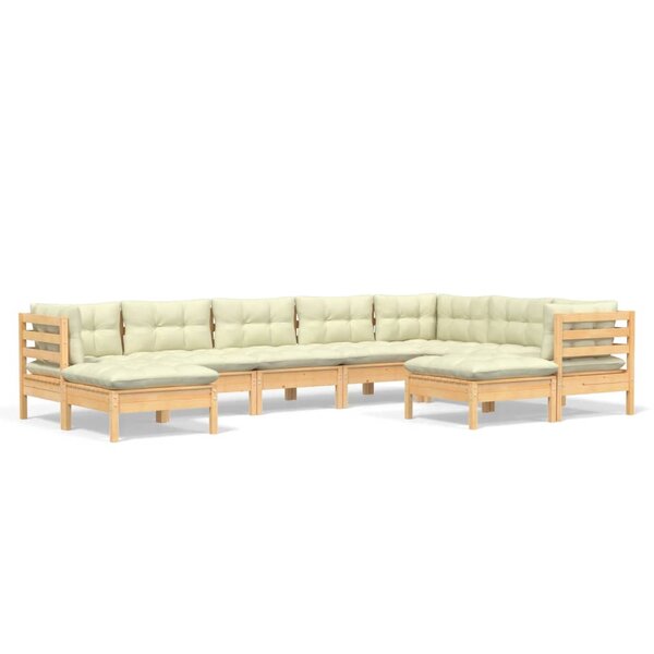 Salon de jardin meuble d'extérieur ensemble de mobilier 9 pièces avec coussins crème bois de pin solide 02_0017976