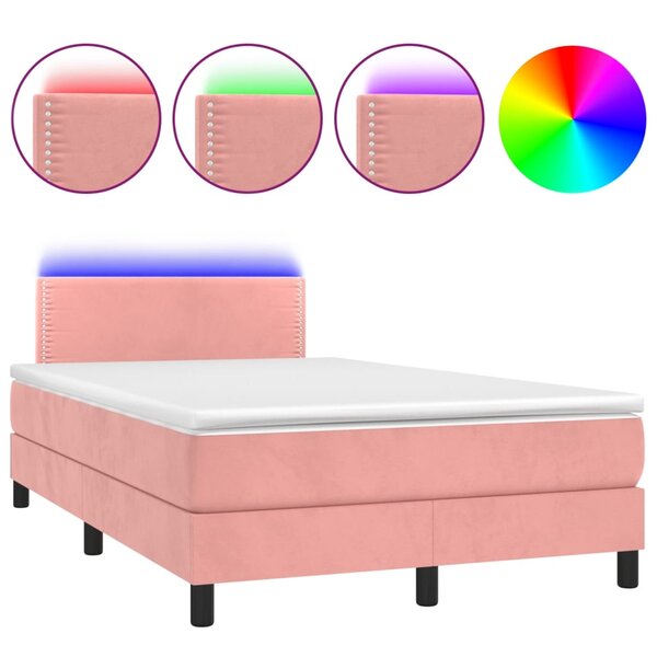 vidaXL Sommier à lattes de lit et matelas LED rose 120x190 cm velours