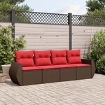 vidaXL Salon de jardin 4 Pièces avec coussins marron résine tressée