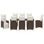 vidaXL Set de salle à manger de jardin de 9 pièces avec coussins marron en poly rattan