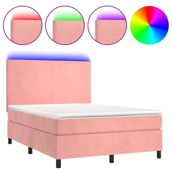 vidaXL Sommier à lattes de lit et matelas LED Rose 140x200 cm Velours