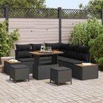 vidaXL Ensemble de canapé de jardin avec coussin 8 Pièces Noir Poly rotin