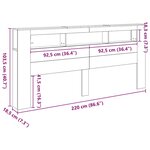 vidaXL Tête de lit LED avec étagère Chêne noir 220 x 18.5 x 103.5 cm