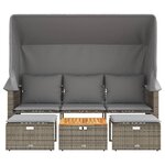 vidaXL Canapé de jardin 3 places avec auvent et tabourets gris rotin