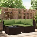 vidaXL Salon de jardin 4 Pièces avec coussins Marron Résine tressée