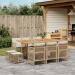 vidaXL Ensemble à manger de jardin et coussins 11 Pièces beige poly rotin