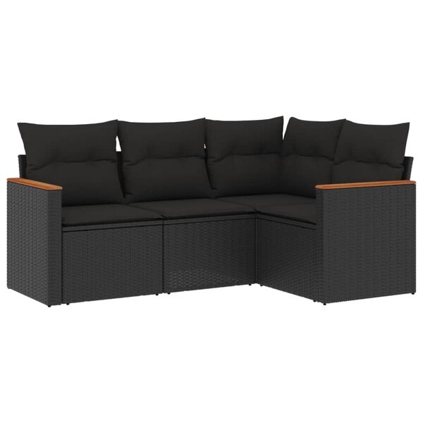 vidaXL Salon de jardin 4 Pièces avec coussins noir résine tressée