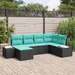 vidaXL Ensemble de canapé de jardin 6 Pièces Noir et turquoise polyrotin