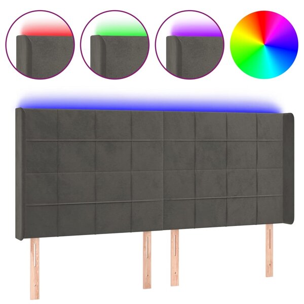 vidaXL Tête de lit à LED Gris foncé 203x16x118/128 cm Velours