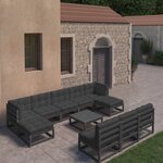 vidaXL Salon de jardin 11 Pièces avec coussins Noir Bois de pin massif