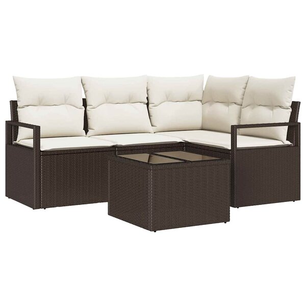 vidaXL Ensemble de canapé de jardin 5 Pièces Marron Poly rotin