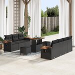 vidaXL Ensemble de Canapés de Jardin 10 Pièces avec Coussins en Poly Rattan Noir Acacia