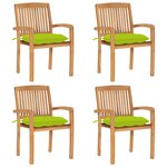 vidaXL Chaises de jardin empilables avec coussins lot de 4 Teck solide