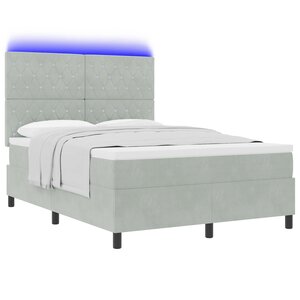 vidaXL Lit Sommier avec Matelas & Lumière LED Gris clair 140x200 cm Velours