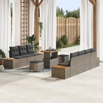 Ensemble de Canapés de Jardin 10 Pièces avec Coussins Gris Poly Rattan Acacia