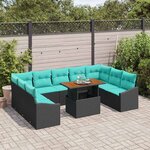 vidaXL Ensemble de salle à manger pour jardin 10 Pièces Noir et Sarcelle
