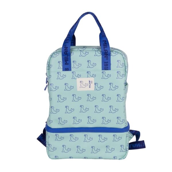 Sac à dos enfant Milan Collection 460 avec compartiment isotherme - Grand compartiment intérieur - 2 poches latérales - Capacité totale 9 5 L - Vert/Bleu