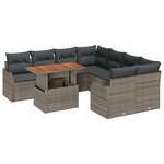 Ensemble de Canapés de Jardin de 9 pièces avec Coussins Gris en Rattan Poly Acacia