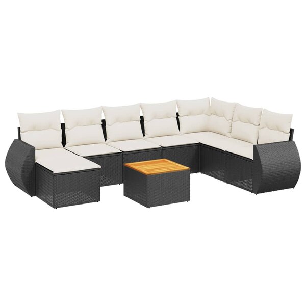 vidaXL Salon de jardin 9 Pièces avec coussins noir résine tressée