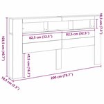 vidaXL Tête de lit LED avec étagère Chêne noir 200 x 18.5 x 103.5 cm