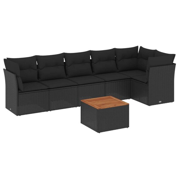 vidaXL Salon de jardin 7 Pièces avec coussins noir résine tressée
