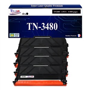 T3AZUR- 4x Toners compatibles avec Brother TN3480  TN3430 pour Brother HL-L5000D  HL-L5100DN  HL-L5100DNT  HL-L5100DNTT  HL-L5200DW  HL-L5200DWT  HL-L6250DN- 8 000 pages