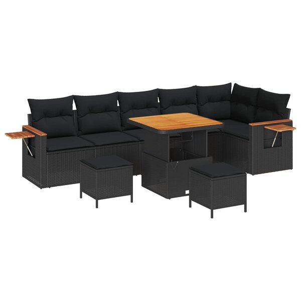 vidaXL Ensemble de canapé de jardin avec coussin 11 Pièces Noir polyrotin