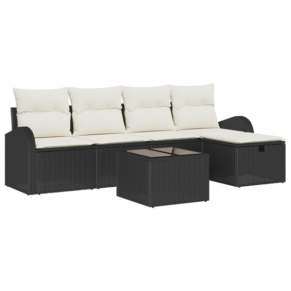 vidaXL Ensemble de 6 Canapés de Jardin avec Coussins Poly Rattan Noir