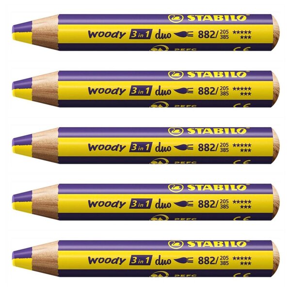 Crayon multi-talents woody 3 in 1 duo - jaune-violet x 5 STABILO