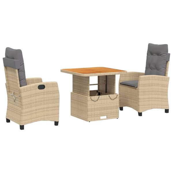 vidaXL Ensemble à manger de jardin et coussins 3 Pièces Beige poly rotin