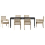 vidaXL Ensemble de salle à manger de jardin 7 pièces avec coussins beige en poly rotin