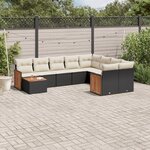 vidaXL Salon de jardin 10 Pièces avec coussins noir résine tressée