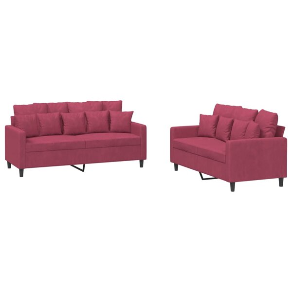 vidaXL Ensemble de canapés 2 Pièces avec coussins Rouge bordeaux Velours