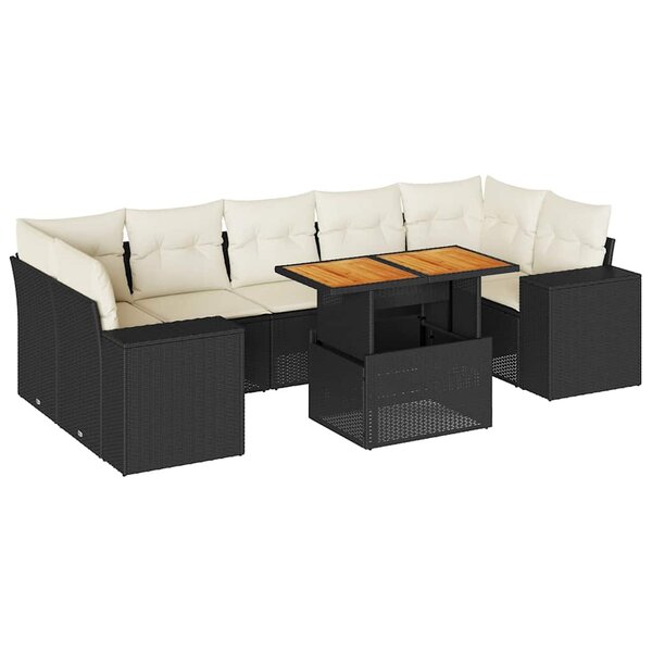 vidaXL Salon de jardin 8 Pièces avec coussins noir résine tressée